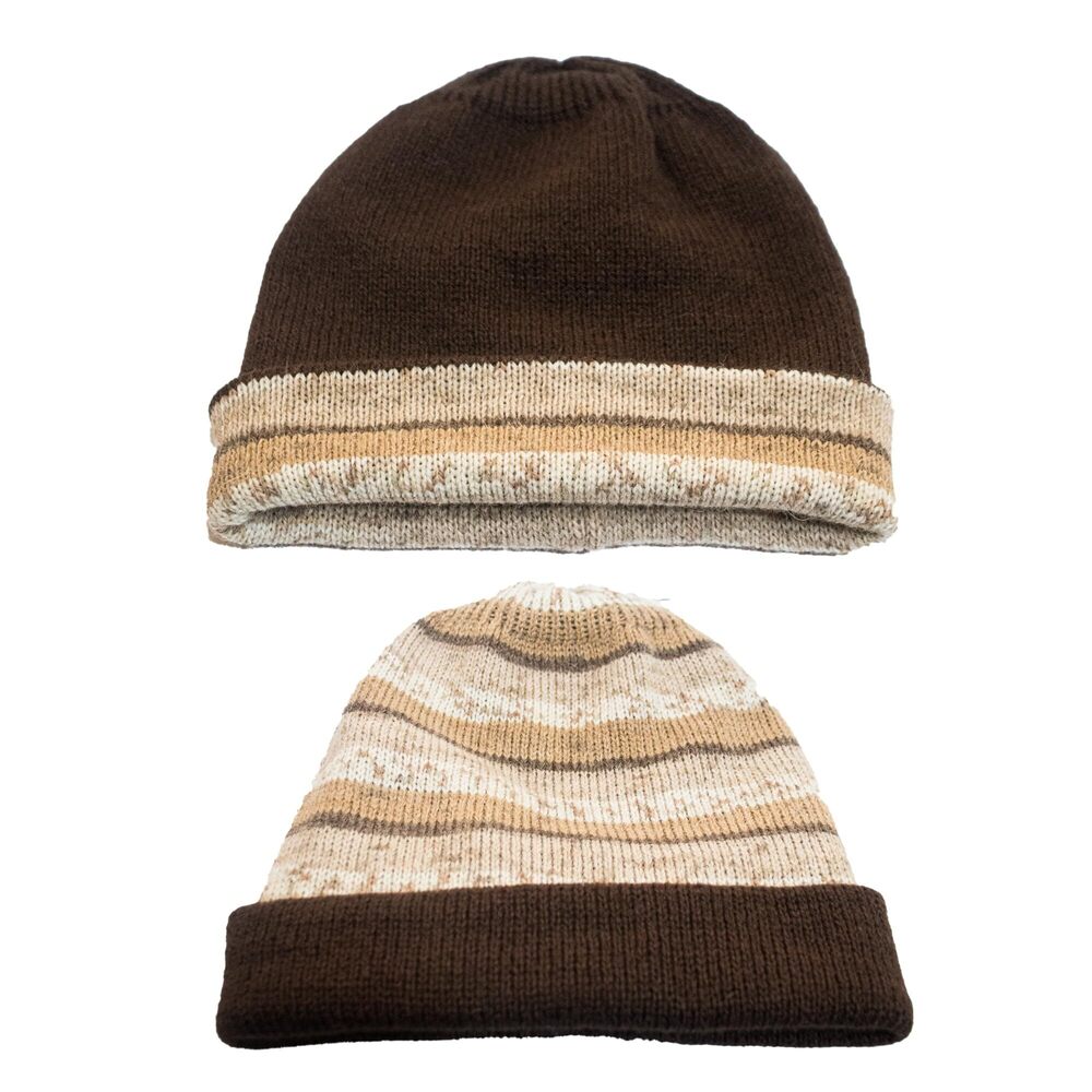 6025 Alpaca Reversible Beanie Hat and Winter Warm Wool Peruvian Beanie Cap